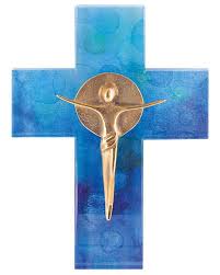 Glaskreuz mit Bronze-Kreuz
